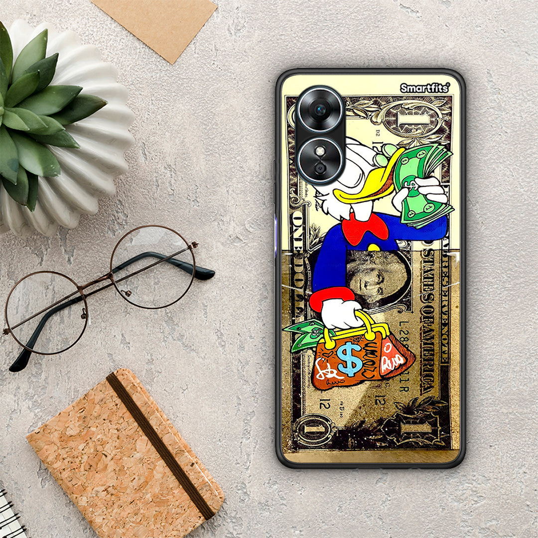 Θήκη Oppo A17 Duck Money από τη Smartfits με σχέδιο στο πίσω μέρος και μαύρο περίβλημα | Oppo A17 Duck Money Case with Colorful Back and Black Bezels