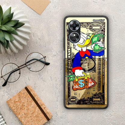 Θήκη Oppo A17 Duck Money από τη Smartfits με σχέδιο στο πίσω μέρος και μαύρο περίβλημα | Oppo A17 Duck Money Case with Colorful Back and Black Bezels