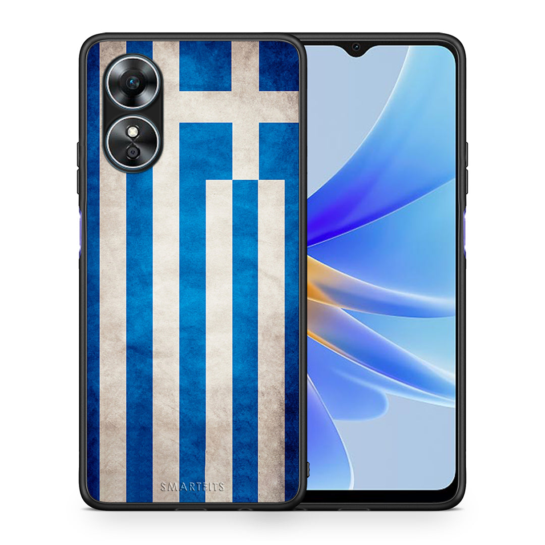 Θήκη Oppo A17 Flag Greek από τη Smartfits με σχέδιο στο πίσω μέρος και μαύρο περίβλημα | Oppo A17 Flag Greek Case with Colorful Back and Black Bezels