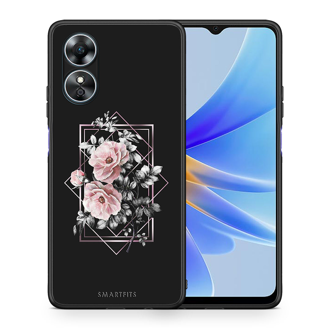 Θήκη Oppo A17 Flower Frame από τη Smartfits με σχέδιο στο πίσω μέρος και μαύρο περίβλημα | Oppo A17 Flower Frame Case with Colorful Back and Black Bezels