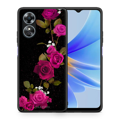 Θήκη Oppo A17 Flower Red Roses από τη Smartfits με σχέδιο στο πίσω μέρος και μαύρο περίβλημα | Oppo A17 Flower Red Roses Case with Colorful Back and Black Bezels