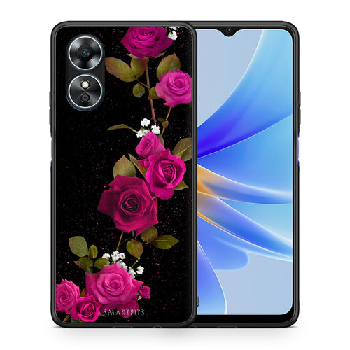Θήκη Oppo A17 Flower Red Roses από τη Smartfits με σχέδιο στο πίσω μέρος και μαύρο περίβλημα | Oppo A17 Flower Red Roses Case with Colorful Back and Black Bezels