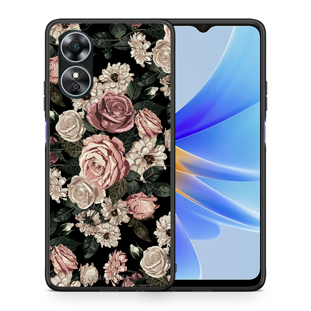 Θήκη Oppo A17 Flower Wild Roses από τη Smartfits με σχέδιο στο πίσω μέρος και μαύρο περίβλημα | Oppo A17 Flower Wild Roses Case with Colorful Back and Black Bezels