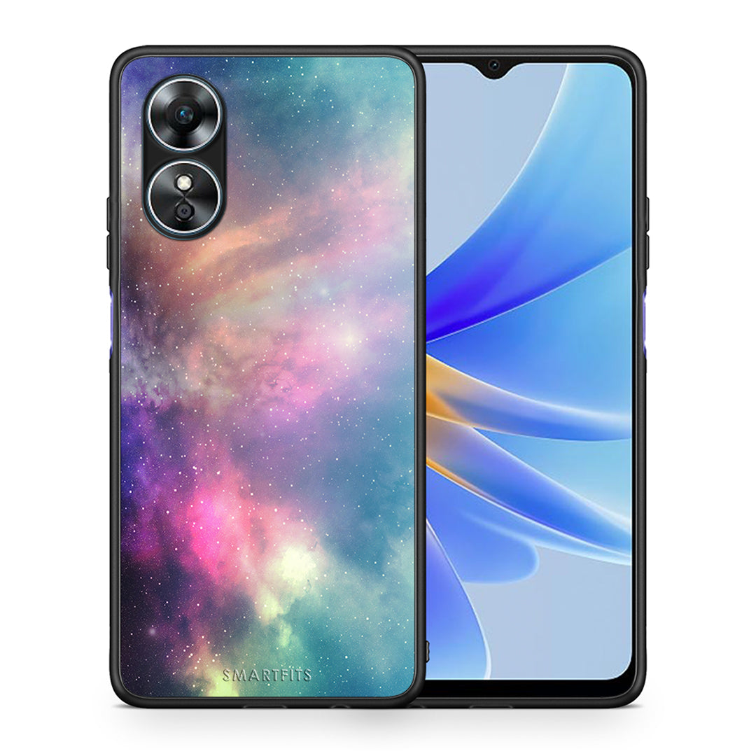 Θήκη Oppo A17 Galactic Rainbow από τη Smartfits με σχέδιο στο πίσω μέρος και μαύρο περίβλημα | Oppo A17 Galactic Rainbow Case with Colorful Back and Black Bezels