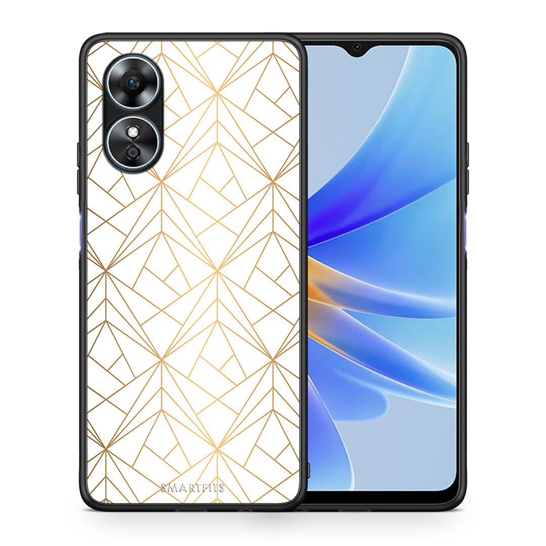 Θήκη Oppo A17 Geometric Luxury White από τη Smartfits με σχέδιο στο πίσω μέρος και μαύρο περίβλημα | Oppo A17 Geometric Luxury White Case with Colorful Back and Black Bezels