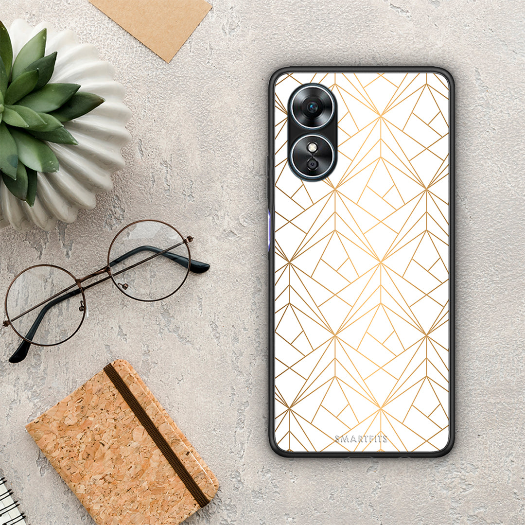 Θήκη Oppo A17 Geometric Luxury White από τη Smartfits με σχέδιο στο πίσω μέρος και μαύρο περίβλημα | Oppo A17 Geometric Luxury White Case with Colorful Back and Black Bezels