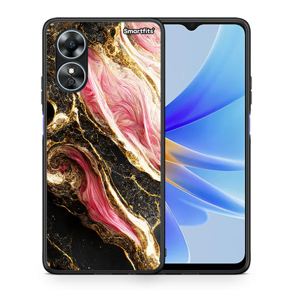 Θήκη Oppo A17 Glamorous Pink Marble από τη Smartfits με σχέδιο στο πίσω μέρος και μαύρο περίβλημα | Oppo A17 Glamorous Pink Marble Case with Colorful Back and Black Bezels