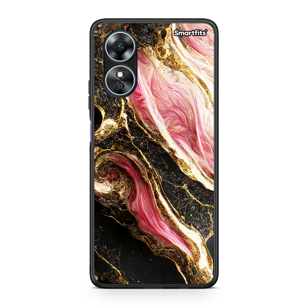 Θήκη Oppo A17 Glamorous Pink Marble από τη Smartfits με σχέδιο στο πίσω μέρος και μαύρο περίβλημα | Oppo A17 Glamorous Pink Marble Case with Colorful Back and Black Bezels