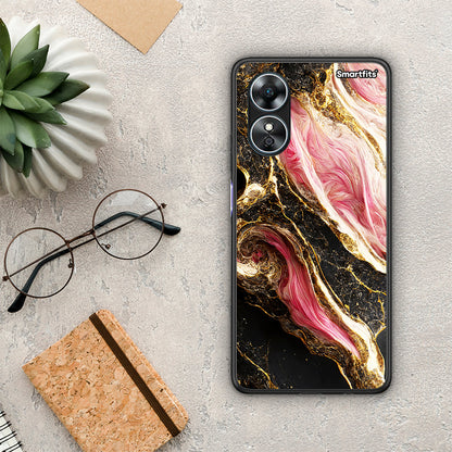 Θήκη Oppo A17 Glamorous Pink Marble από τη Smartfits με σχέδιο στο πίσω μέρος και μαύρο περίβλημα | Oppo A17 Glamorous Pink Marble Case with Colorful Back and Black Bezels