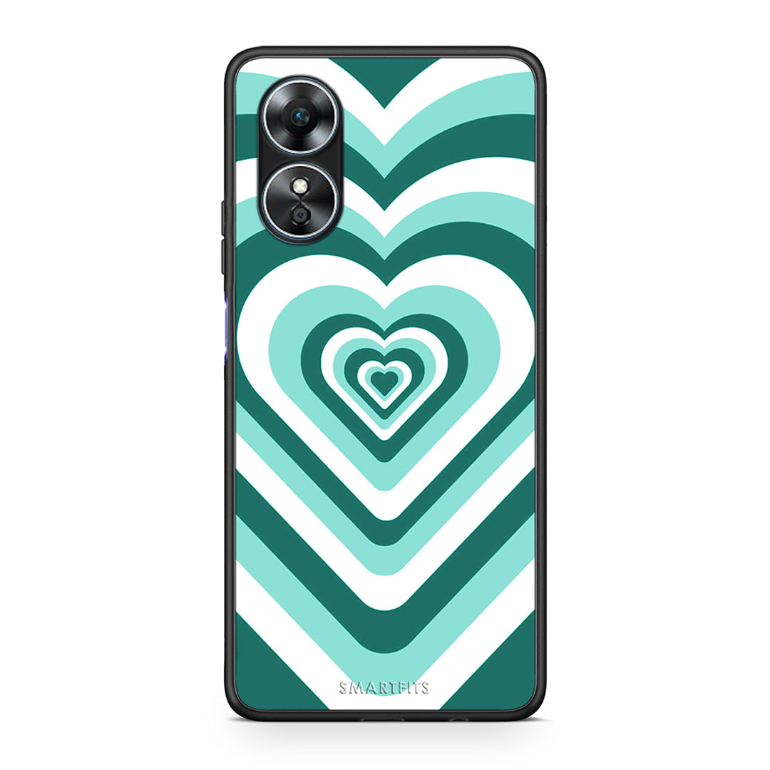 Θήκη Oppo A17 Green Hearts από τη Smartfits με σχέδιο στο πίσω μέρος και μαύρο περίβλημα | Oppo A17 Green Hearts Case with Colorful Back and Black Bezels