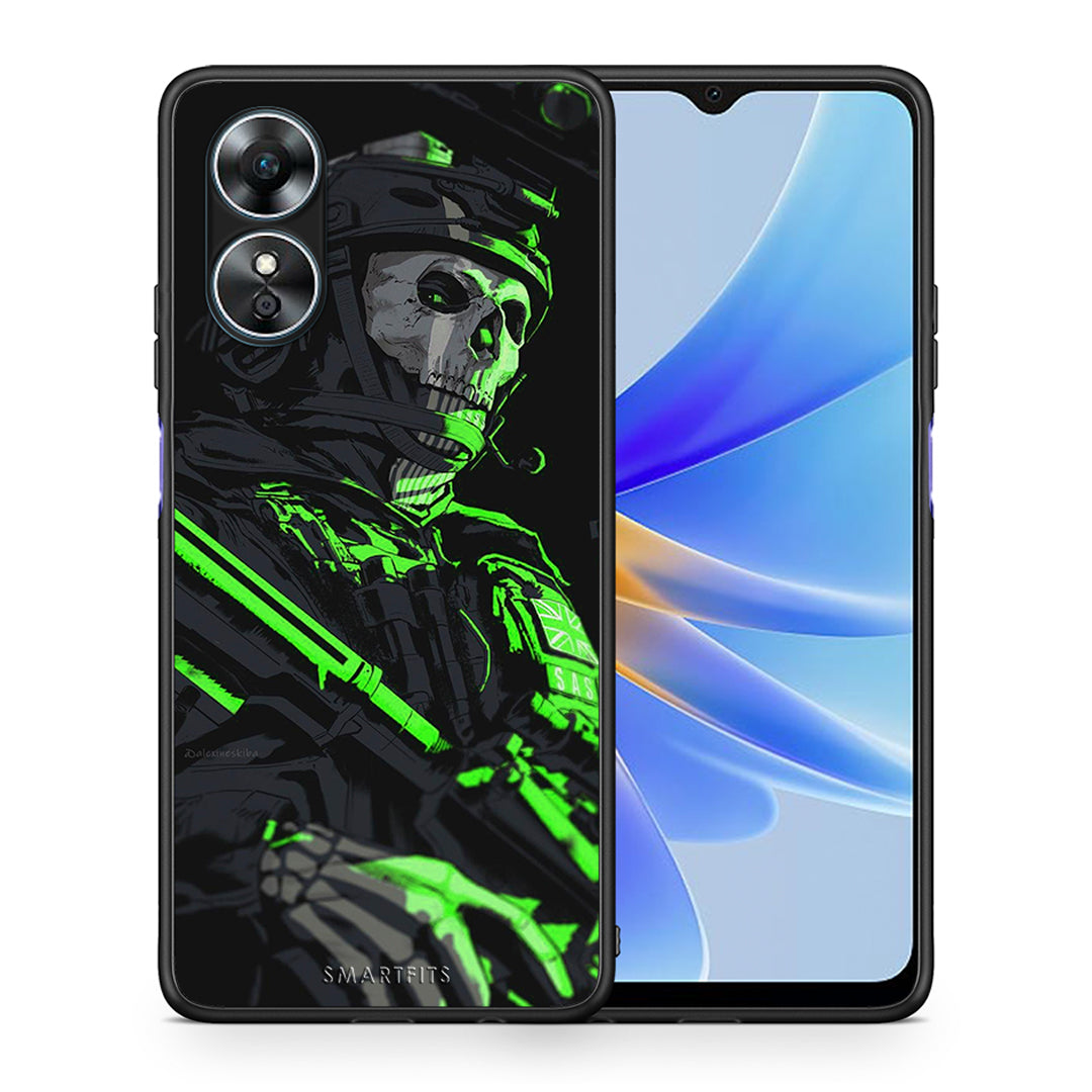 Θήκη Oppo A17 Green Soldier από τη Smartfits με σχέδιο στο πίσω μέρος και μαύρο περίβλημα | Oppo A17 Green Soldier Case with Colorful Back and Black Bezels