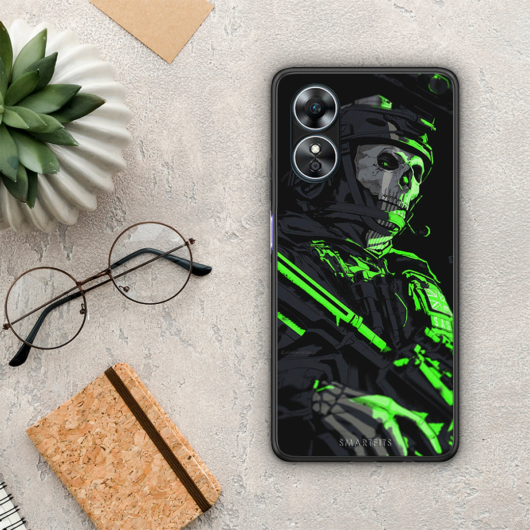 Θήκη Oppo A17 Green Soldier από τη Smartfits με σχέδιο στο πίσω μέρος και μαύρο περίβλημα | Oppo A17 Green Soldier Case with Colorful Back and Black Bezels