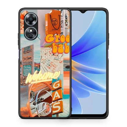 Θήκη Oppo A17 Groovy Babe από τη Smartfits με σχέδιο στο πίσω μέρος και μαύρο περίβλημα | Oppo A17 Groovy Babe Case with Colorful Back and Black Bezels