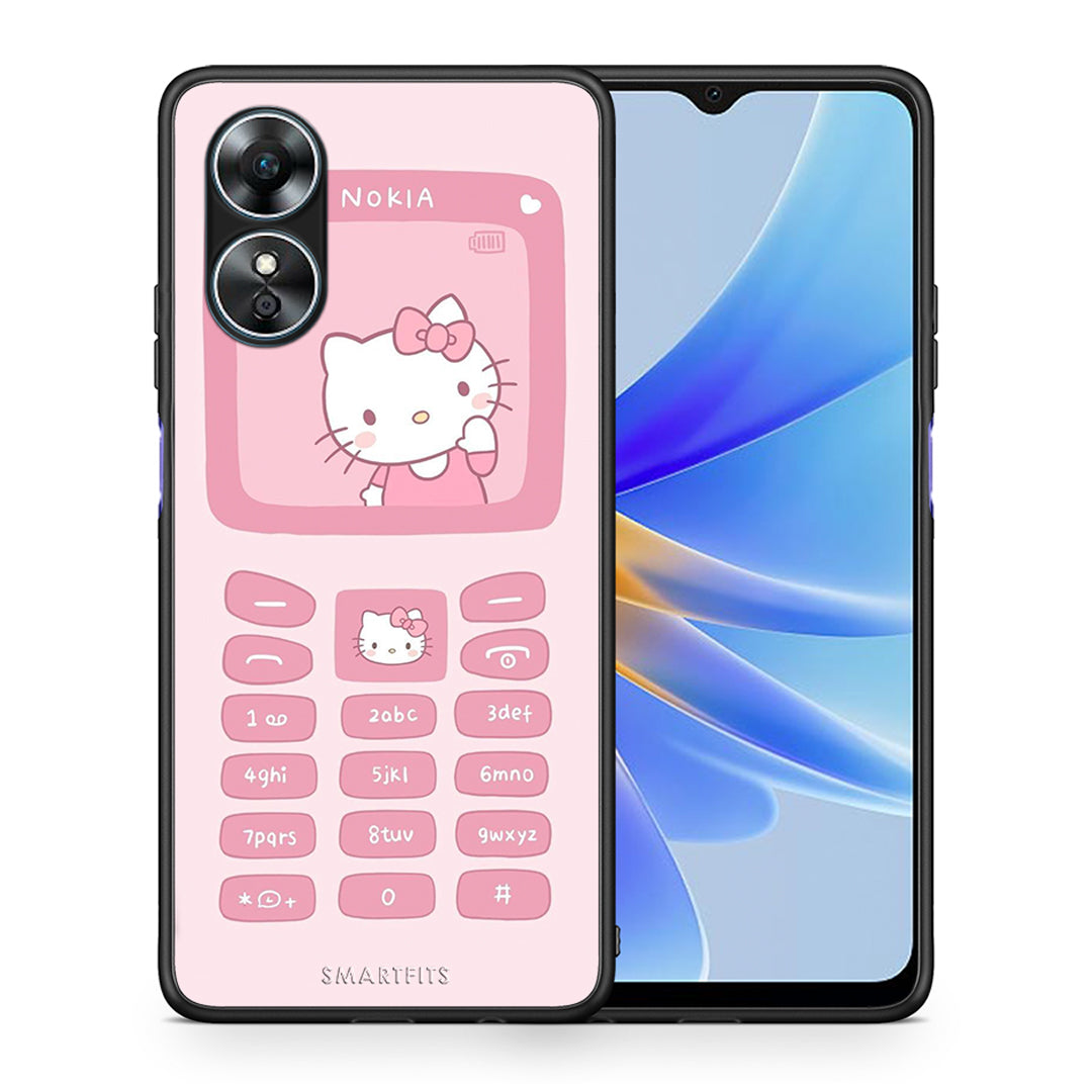 Θήκη Oppo A17 Hello Kitten από τη Smartfits με σχέδιο στο πίσω μέρος και μαύρο περίβλημα | Oppo A17 Hello Kitten Case with Colorful Back and Black Bezels