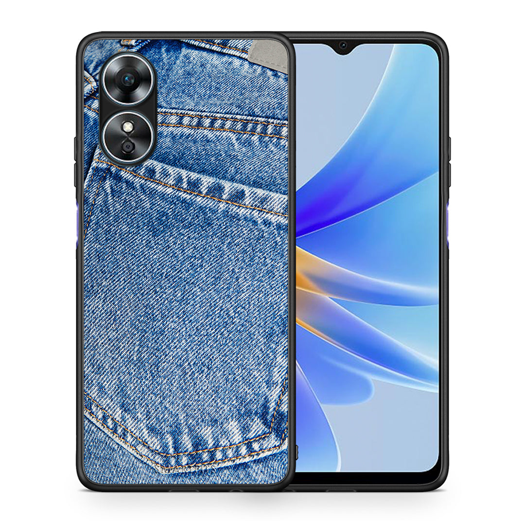 Θήκη Oppo A17 Jeans Pocket από τη Smartfits με σχέδιο στο πίσω μέρος και μαύρο περίβλημα | Oppo A17 Jeans Pocket Case with Colorful Back and Black Bezels