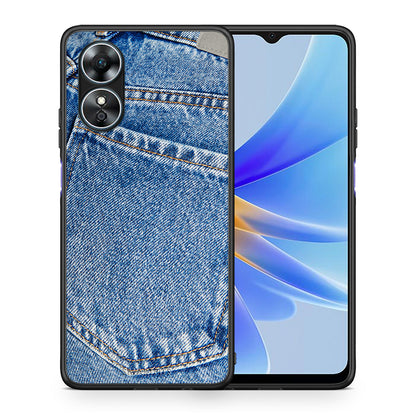 Θήκη Oppo A17 Jeans Pocket από τη Smartfits με σχέδιο στο πίσω μέρος και μαύρο περίβλημα | Oppo A17 Jeans Pocket Case with Colorful Back and Black Bezels