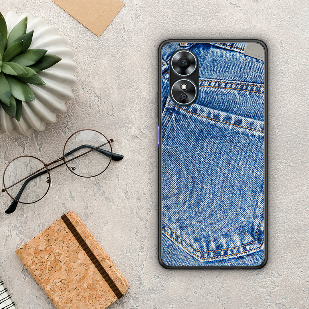 Θήκη Oppo A17 Jeans Pocket από τη Smartfits με σχέδιο στο πίσω μέρος και μαύρο περίβλημα | Oppo A17 Jeans Pocket Case with Colorful Back and Black Bezels