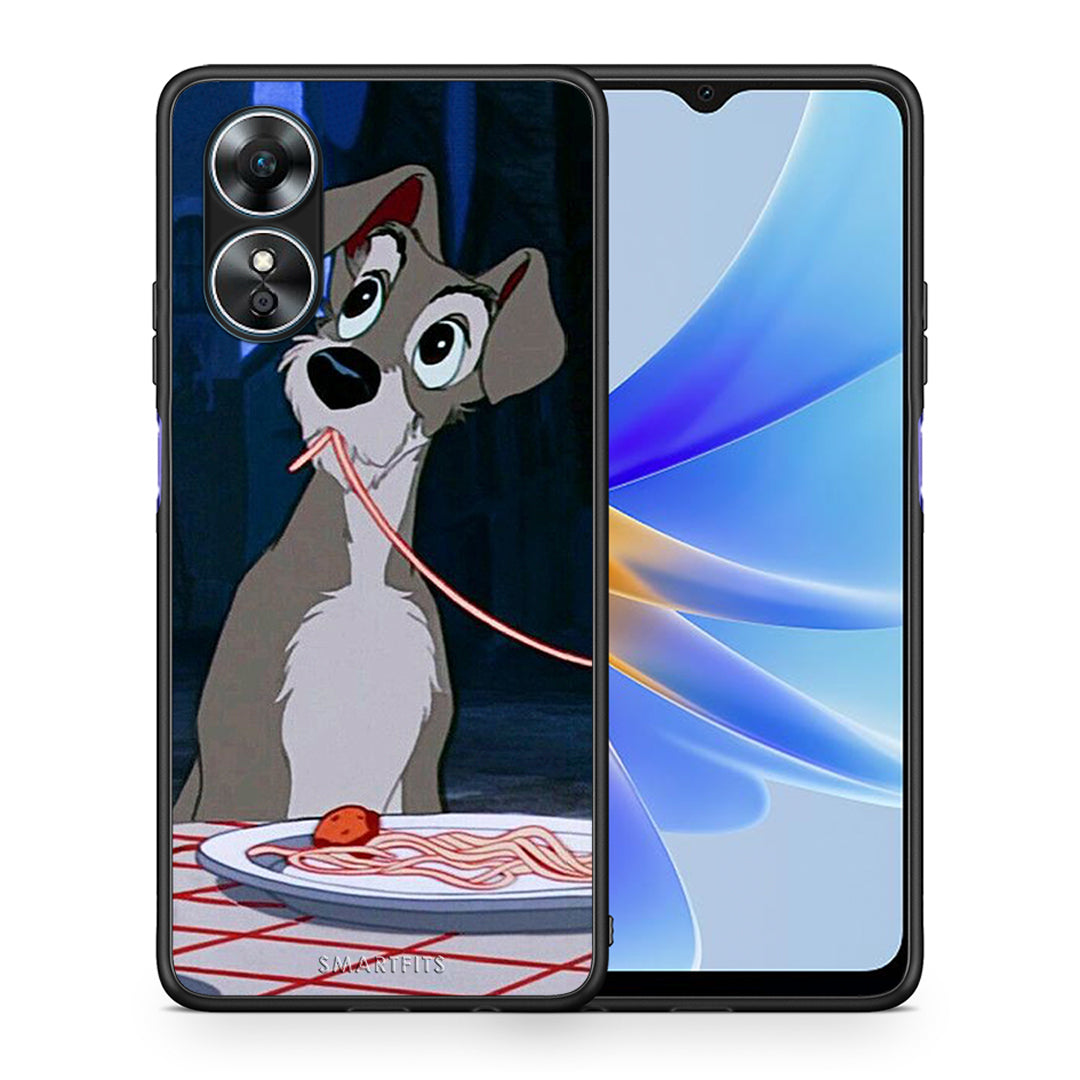 Θήκη Oppo A17 Lady And Tramp 1 από τη Smartfits με σχέδιο στο πίσω μέρος και μαύρο περίβλημα | Oppo A17 Lady And Tramp 1 Case with Colorful Back and Black Bezels