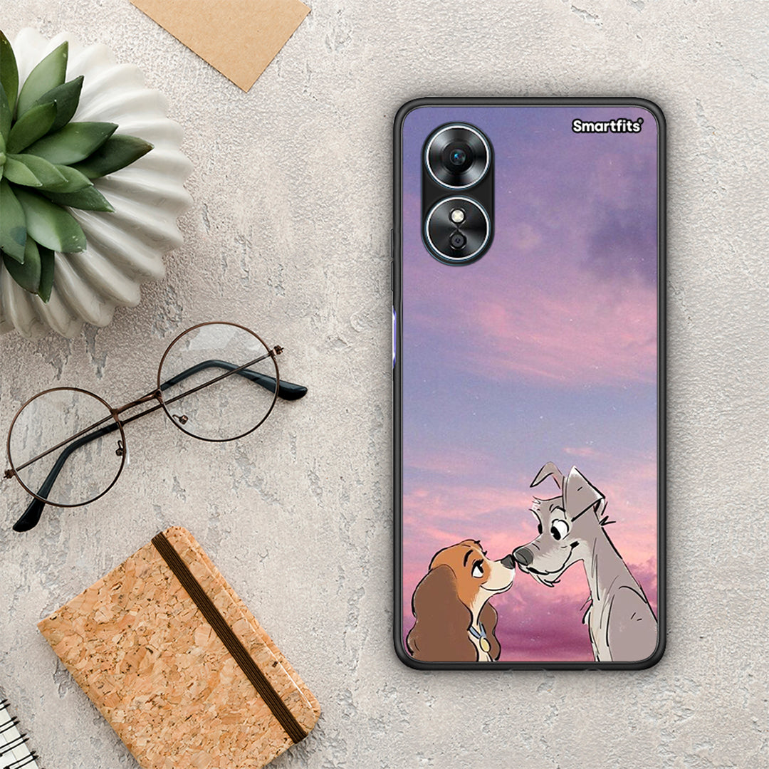 Θήκη Oppo A17 Lady And Tramp από τη Smartfits με σχέδιο στο πίσω μέρος και μαύρο περίβλημα | Oppo A17 Lady And Tramp Case with Colorful Back and Black Bezels