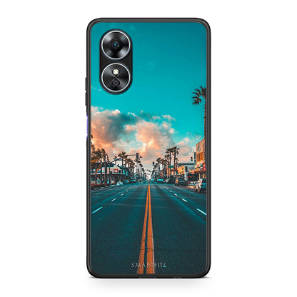Θήκη Oppo A17 Landscape City από τη Smartfits με σχέδιο στο πίσω μέρος και μαύρο περίβλημα | Oppo A17 Landscape City Case with Colorful Back and Black Bezels