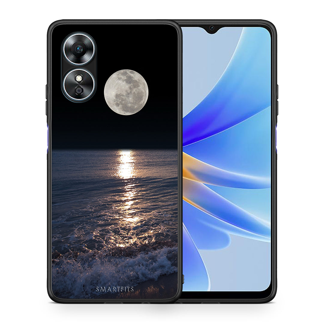 Θήκη Oppo A17 Landscape Moon από τη Smartfits με σχέδιο στο πίσω μέρος και μαύρο περίβλημα | Oppo A17 Landscape Moon Case with Colorful Back and Black Bezels