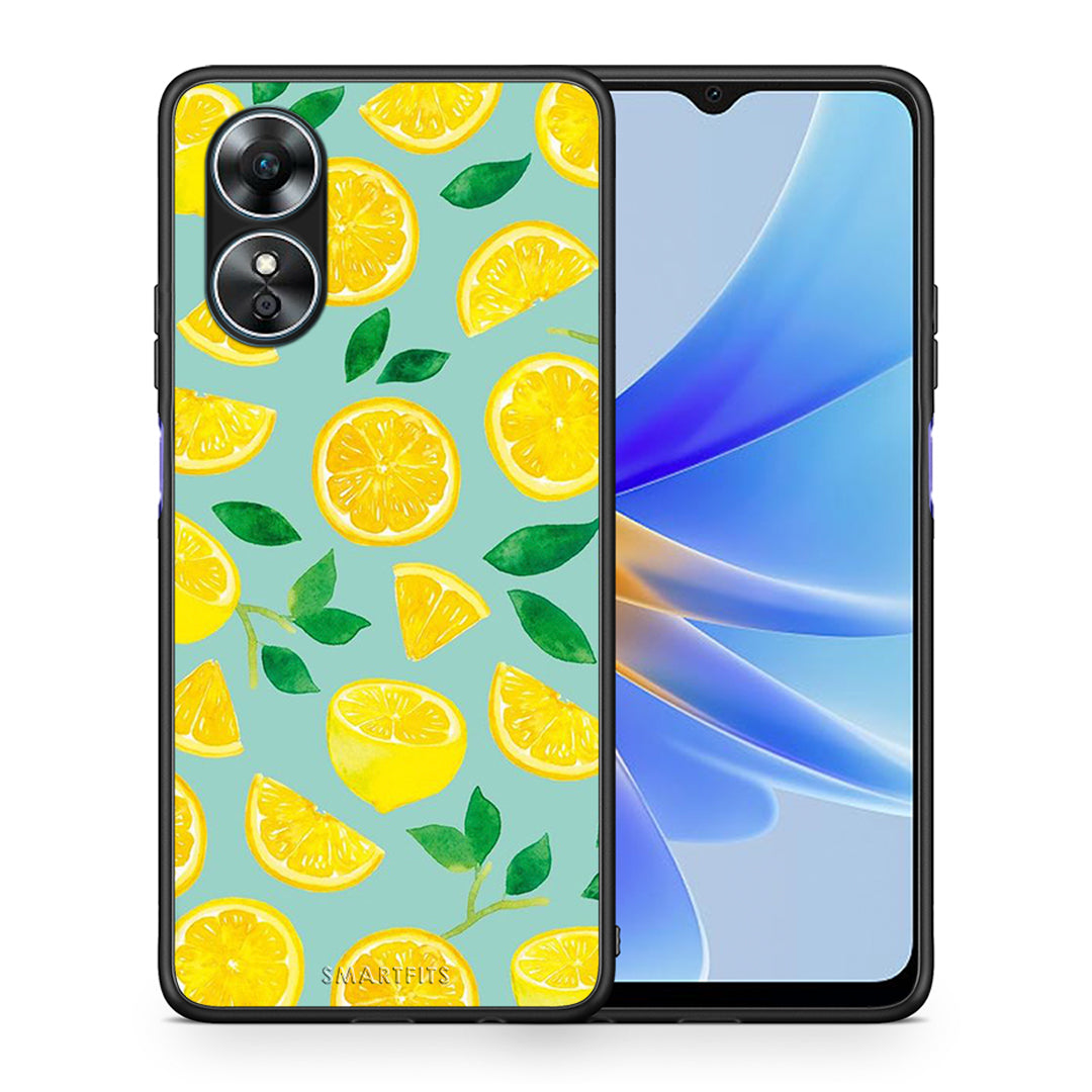 Θήκη Oppo A17 Lemons από τη Smartfits με σχέδιο στο πίσω μέρος και μαύρο περίβλημα | Oppo A17 Lemons Case with Colorful Back and Black Bezels