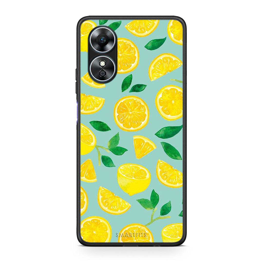 Θήκη Oppo A17 Lemons από τη Smartfits με σχέδιο στο πίσω μέρος και μαύρο περίβλημα | Oppo A17 Lemons Case with Colorful Back and Black Bezels