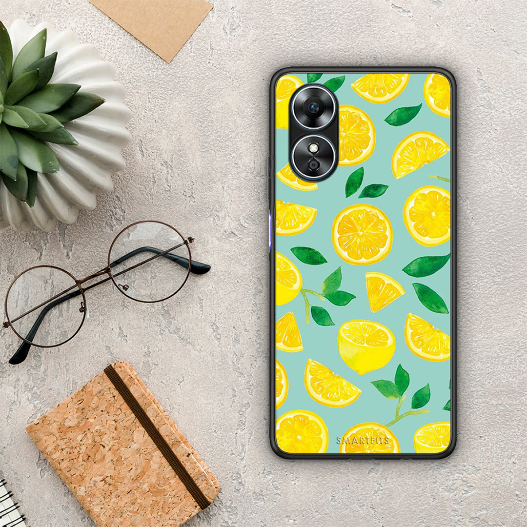 Θήκη Oppo A17 Lemons από τη Smartfits με σχέδιο στο πίσω μέρος και μαύρο περίβλημα | Oppo A17 Lemons Case with Colorful Back and Black Bezels