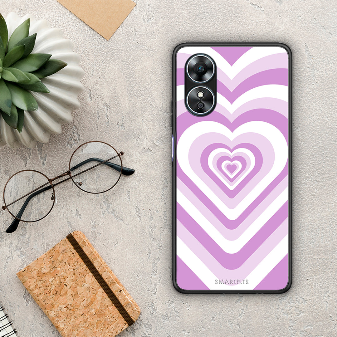 Θήκη Oppo A17 Lilac Hearts από τη Smartfits με σχέδιο στο πίσω μέρος και μαύρο περίβλημα | Oppo A17 Lilac Hearts Case with Colorful Back and Black Bezels