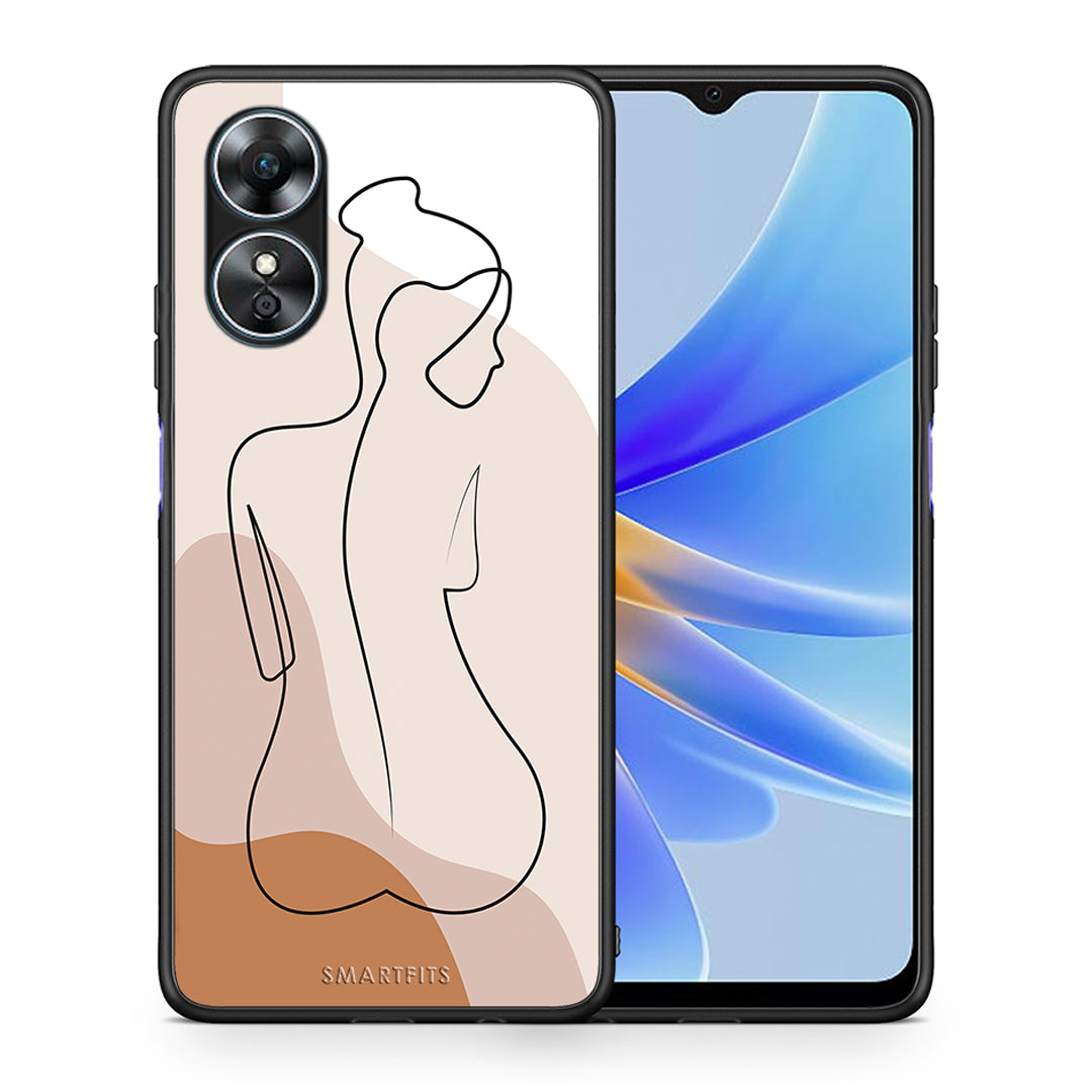 Θήκη Oppo A17 LineArt Woman από τη Smartfits με σχέδιο στο πίσω μέρος και μαύρο περίβλημα | Oppo A17 LineArt Woman Case with Colorful Back and Black Bezels