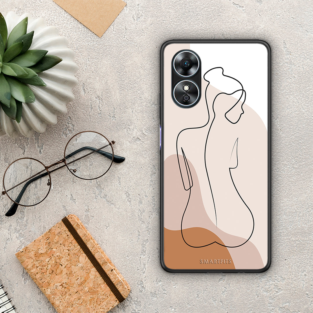 Θήκη Oppo A17 LineArt Woman από τη Smartfits με σχέδιο στο πίσω μέρος και μαύρο περίβλημα | Oppo A17 LineArt Woman Case with Colorful Back and Black Bezels