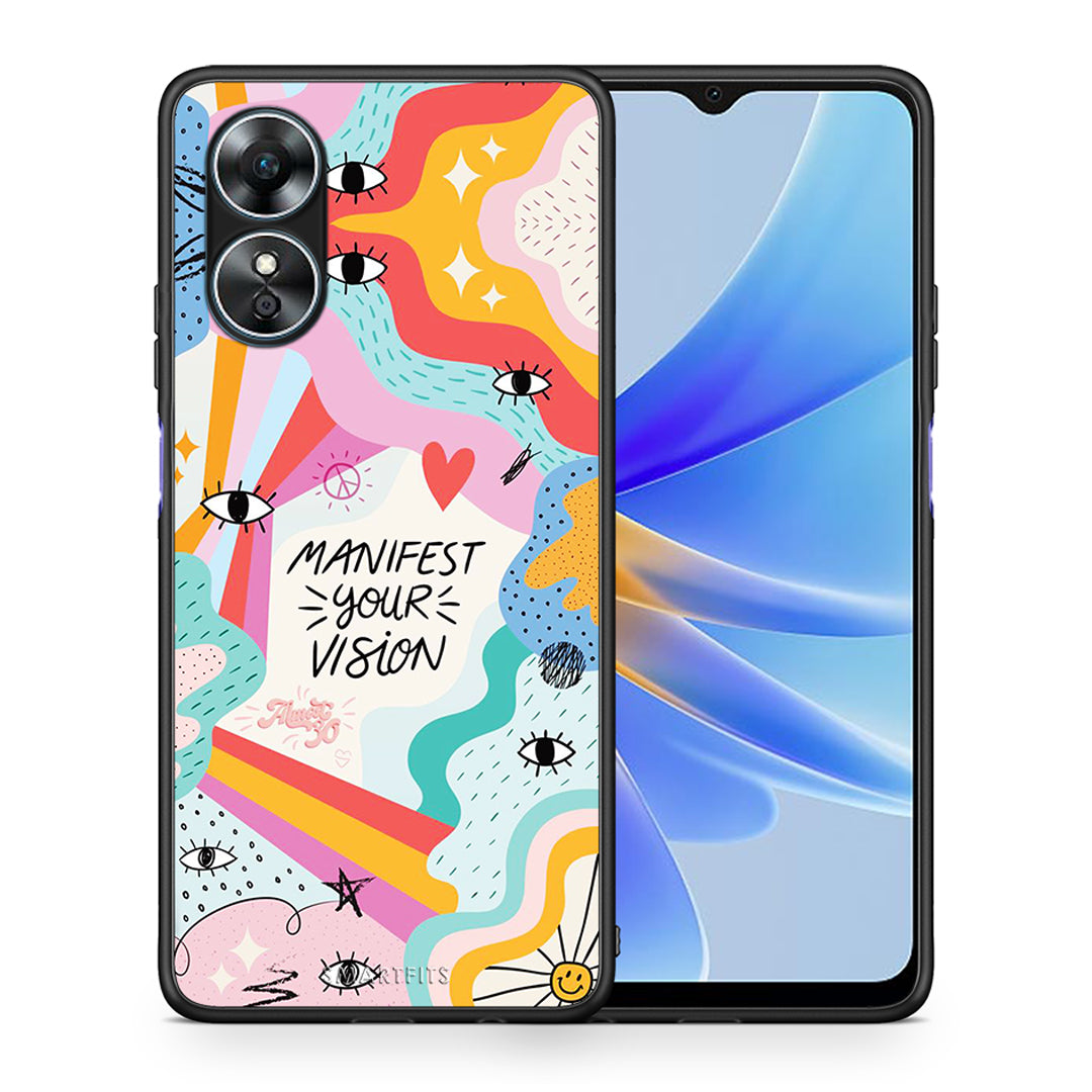 Θήκη Oppo A17 Manifest Your Vision από τη Smartfits με σχέδιο στο πίσω μέρος και μαύρο περίβλημα | Oppo A17 Manifest Your Vision Case with Colorful Back and Black Bezels