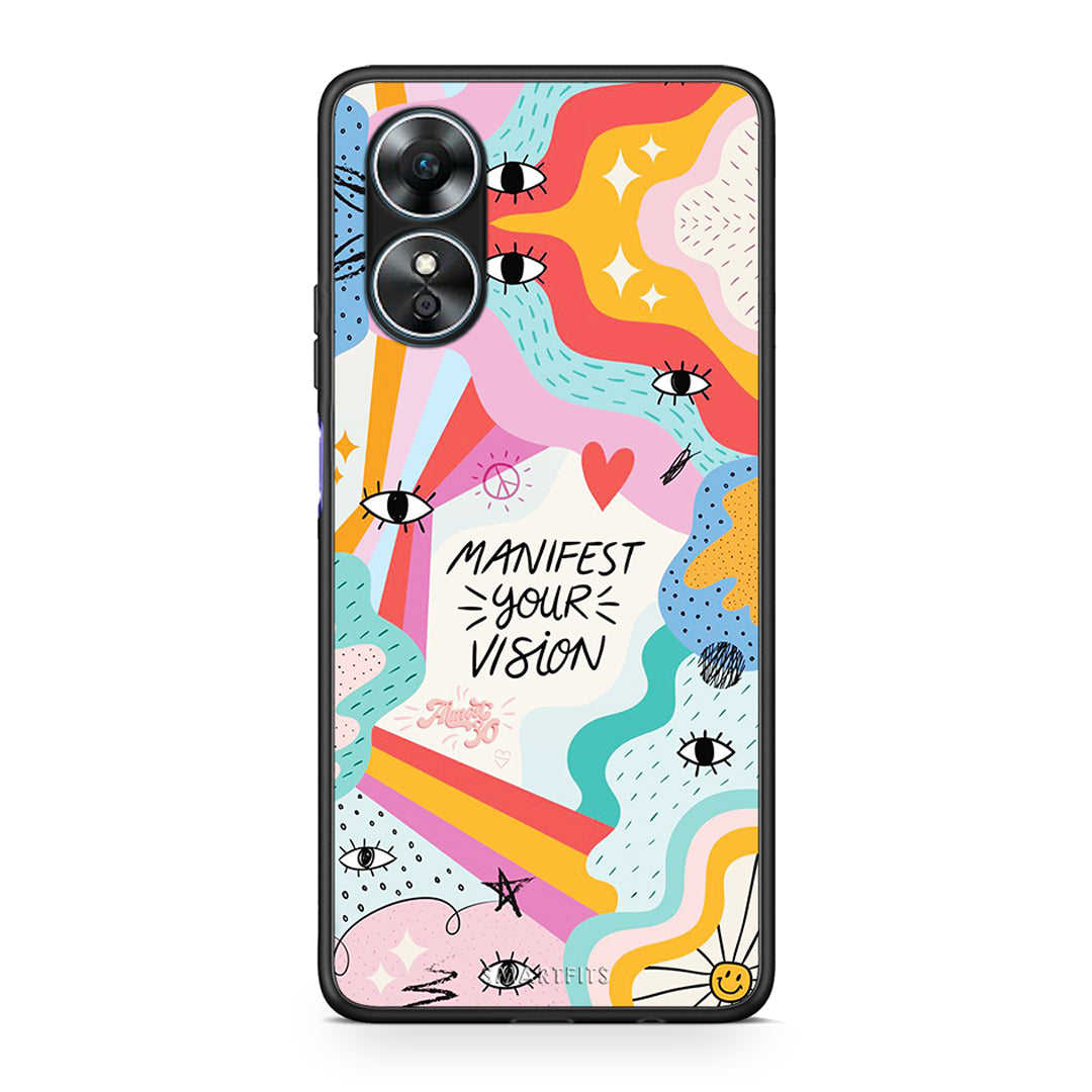 Θήκη Oppo A17 Manifest Your Vision από τη Smartfits με σχέδιο στο πίσω μέρος και μαύρο περίβλημα | Oppo A17 Manifest Your Vision Case with Colorful Back and Black Bezels