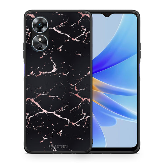 Θήκη Oppo A17 Marble Black Rosegold από τη Smartfits με σχέδιο στο πίσω μέρος και μαύρο περίβλημα | Oppo A17 Marble Black Rosegold Case with Colorful Back and Black Bezels