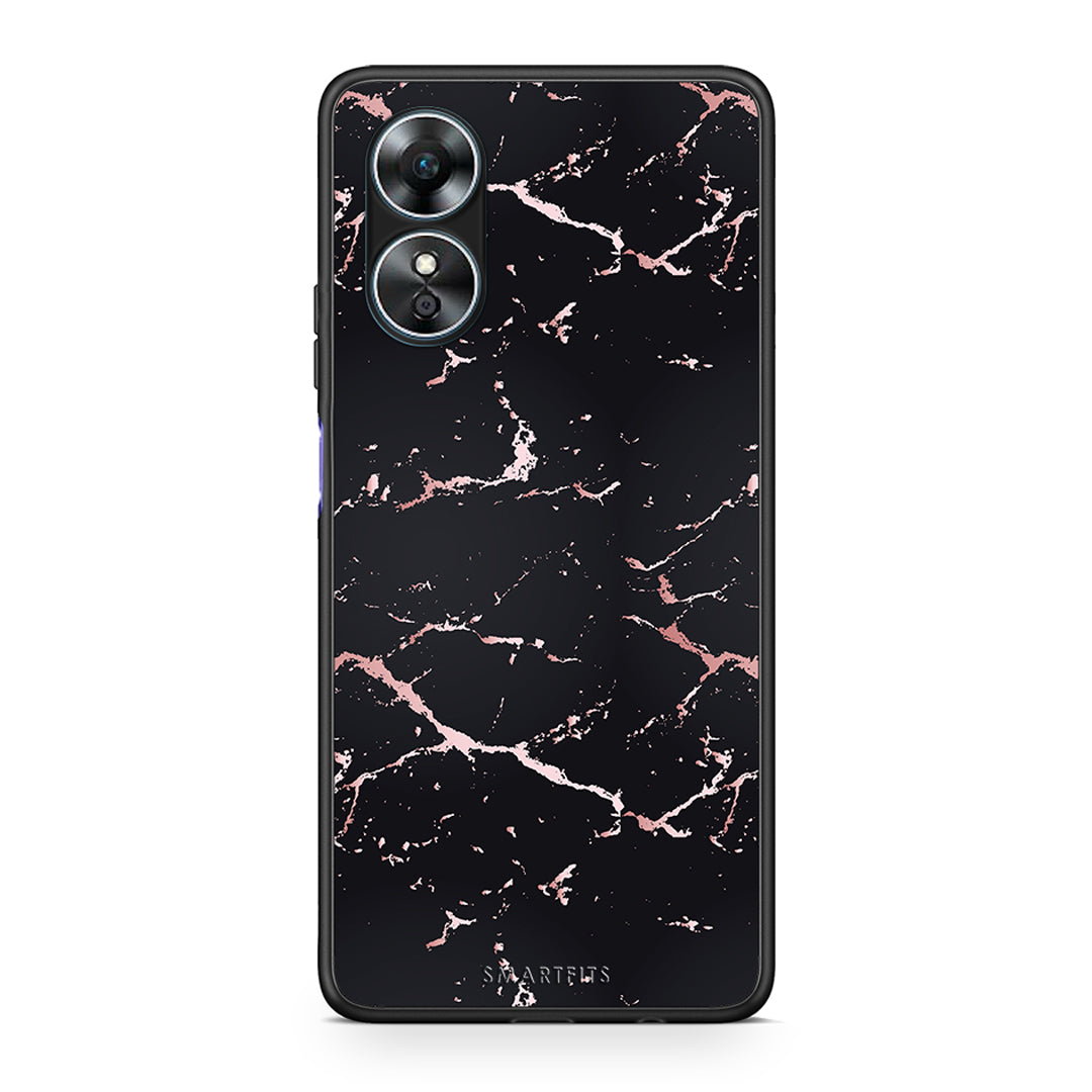 Θήκη Oppo A17 Marble Black Rosegold από τη Smartfits με σχέδιο στο πίσω μέρος και μαύρο περίβλημα | Oppo A17 Marble Black Rosegold Case with Colorful Back and Black Bezels