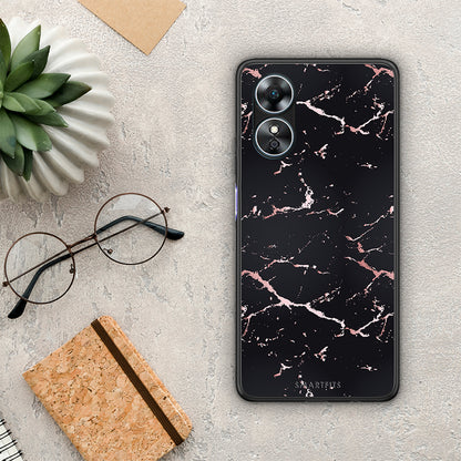 Θήκη Oppo A17 Marble Black Rosegold από τη Smartfits με σχέδιο στο πίσω μέρος και μαύρο περίβλημα | Oppo A17 Marble Black Rosegold Case with Colorful Back and Black Bezels