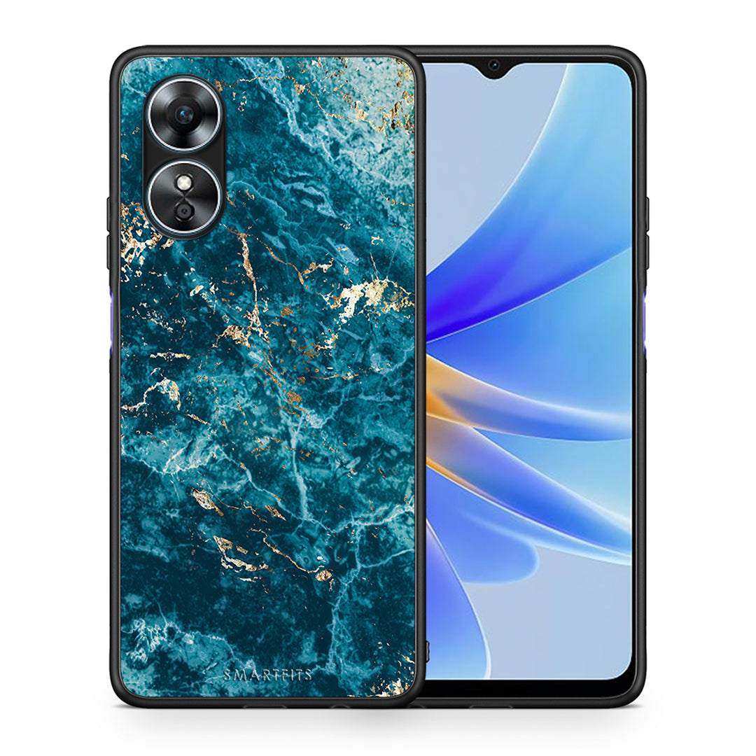 Θήκη Oppo A17 Marble Blue από τη Smartfits με σχέδιο στο πίσω μέρος και μαύρο περίβλημα | Oppo A17 Marble Blue Case with Colorful Back and Black Bezels