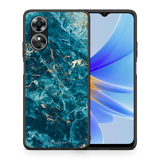 Θήκη Oppo A17 Marble Blue από τη Smartfits με σχέδιο στο πίσω μέρος και μαύρο περίβλημα | Oppo A17 Marble Blue Case with Colorful Back and Black Bezels