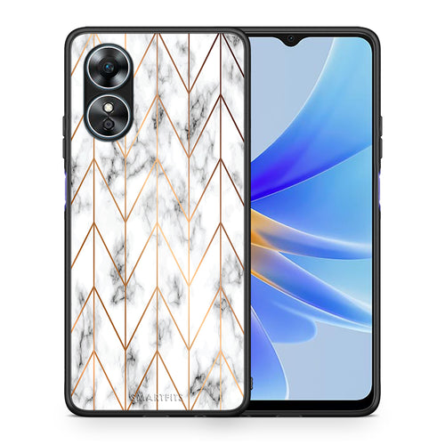 Θήκη Oppo A17 Marble Gold Geometric από τη Smartfits με σχέδιο στο πίσω μέρος και μαύρο περίβλημα | Oppo A17 Marble Gold Geometric Case with Colorful Back and Black Bezels