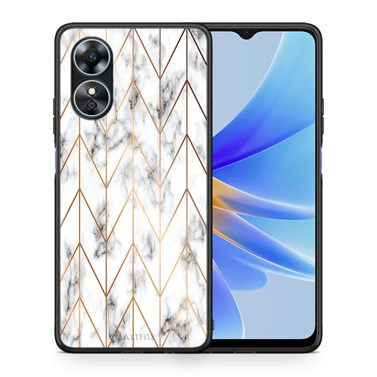Θήκη Oppo A17 Marble Gold Geometric από τη Smartfits με σχέδιο στο πίσω μέρος και μαύρο περίβλημα | Oppo A17 Marble Gold Geometric Case with Colorful Back and Black Bezels