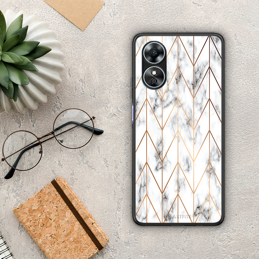 Θήκη Oppo A17 Marble Gold Geometric από τη Smartfits με σχέδιο στο πίσω μέρος και μαύρο περίβλημα | Oppo A17 Marble Gold Geometric Case with Colorful Back and Black Bezels