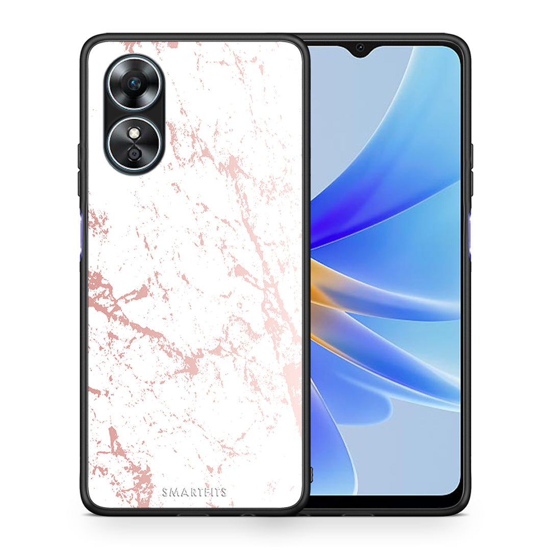 Θήκη Oppo A17 Marble Pink Splash από τη Smartfits με σχέδιο στο πίσω μέρος και μαύρο περίβλημα | Oppo A17 Marble Pink Splash Case with Colorful Back and Black Bezels