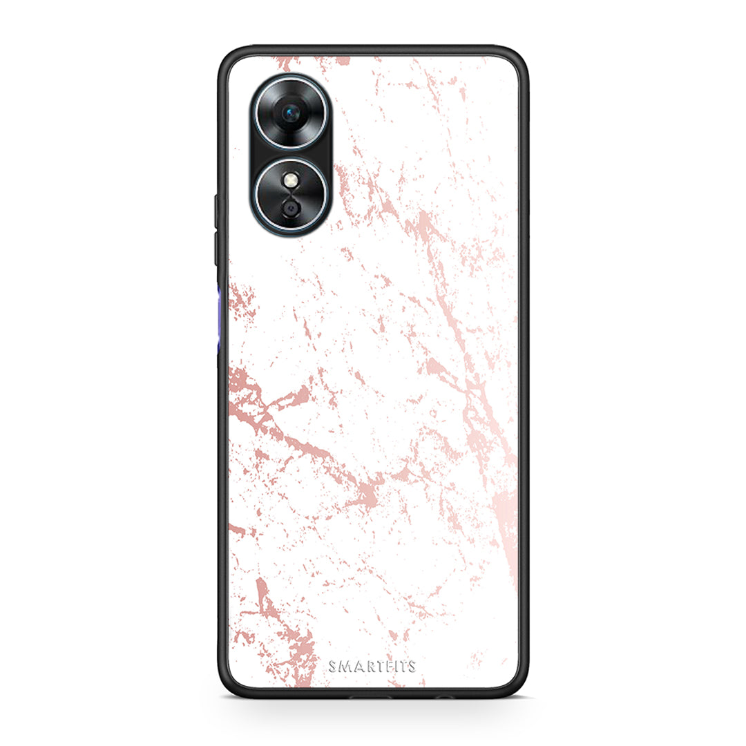 Θήκη Oppo A17 Marble Pink Splash από τη Smartfits με σχέδιο στο πίσω μέρος και μαύρο περίβλημα | Oppo A17 Marble Pink Splash Case with Colorful Back and Black Bezels