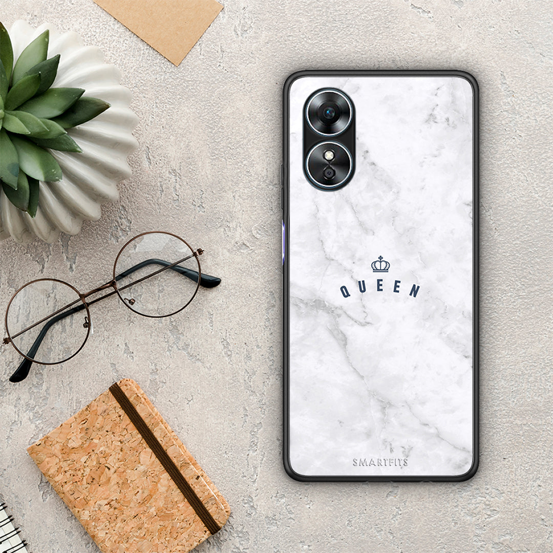 Θήκη Oppo A17 Marble Queen από τη Smartfits με σχέδιο στο πίσω μέρος και μαύρο περίβλημα | Oppo A17 Marble Queen Case with Colorful Back and Black Bezels