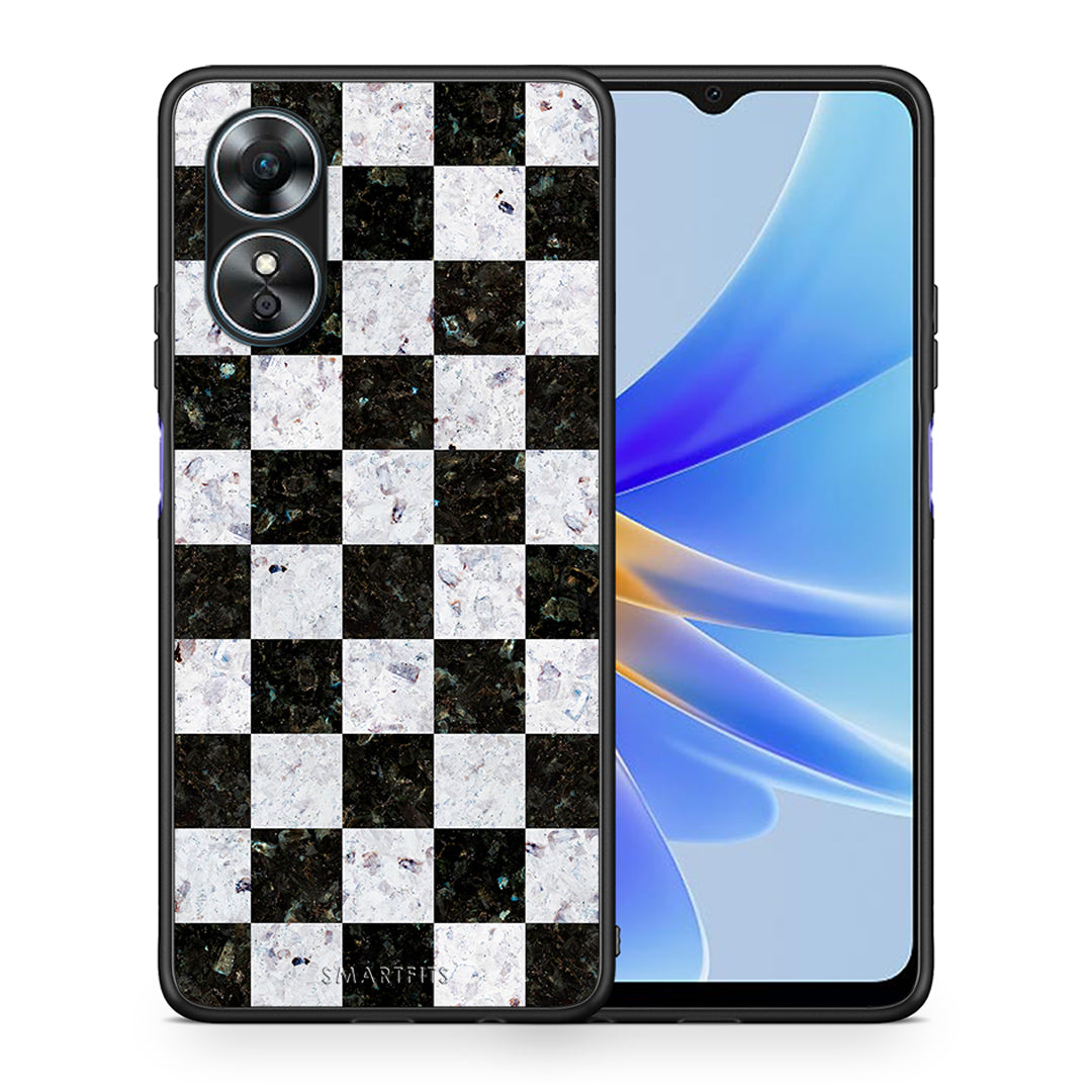 Θήκη Oppo A17 Marble Square Geometric από τη Smartfits με σχέδιο στο πίσω μέρος και μαύρο περίβλημα | Oppo A17 Marble Square Geometric Case with Colorful Back and Black Bezels