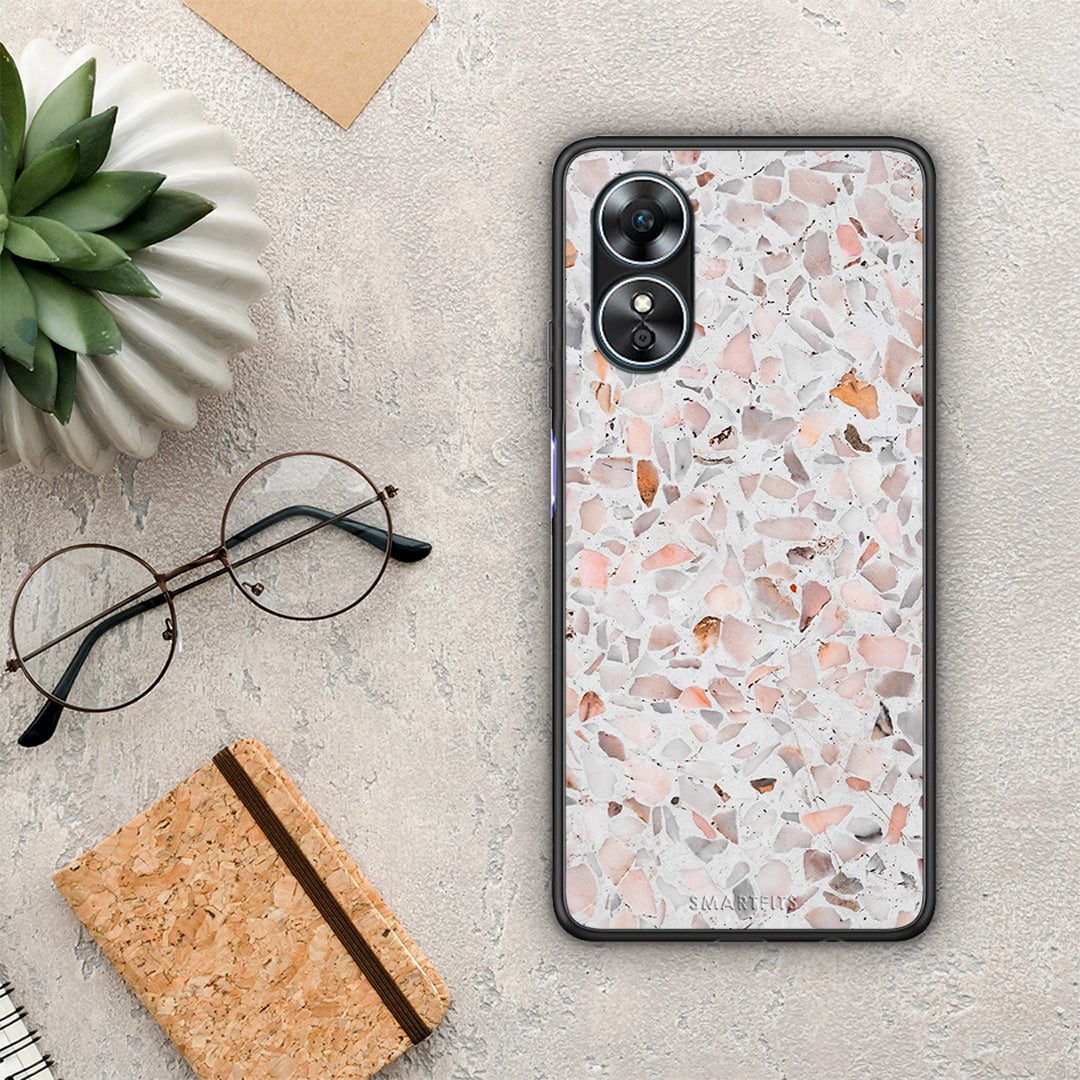 Θήκη Oppo A17 Marble Terrazzo από τη Smartfits με σχέδιο στο πίσω μέρος και μαύρο περίβλημα | Oppo A17 Marble Terrazzo Case with Colorful Back and Black Bezels