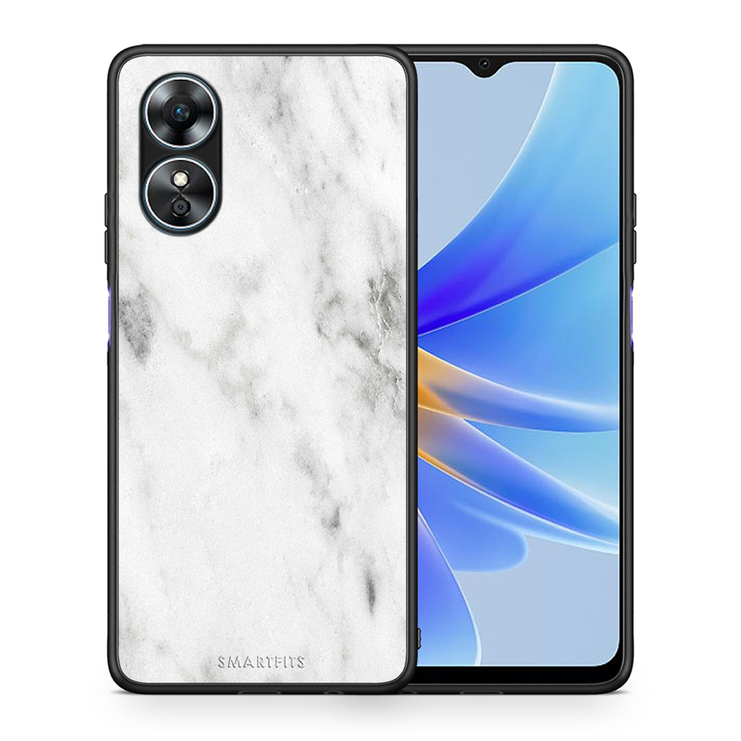 Θήκη Oppo A17 Marble White από τη Smartfits με σχέδιο στο πίσω μέρος και μαύρο περίβλημα | Oppo A17 Marble White Case with Colorful Back and Black Bezels