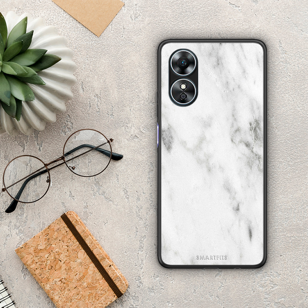 Θήκη Oppo A17 Marble White από τη Smartfits με σχέδιο στο πίσω μέρος και μαύρο περίβλημα | Oppo A17 Marble White Case with Colorful Back and Black Bezels