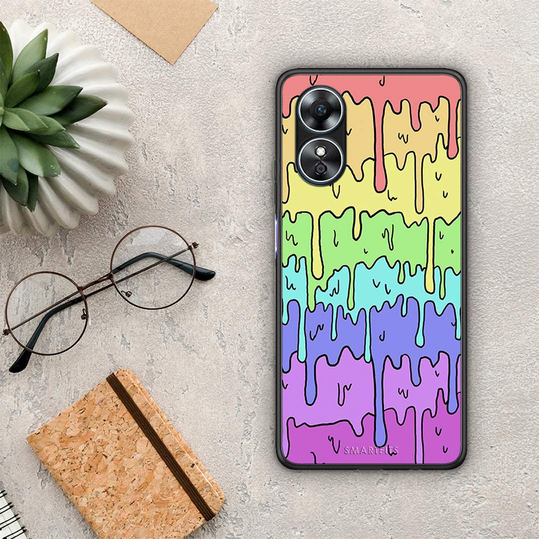 Θήκη Oppo A17 Melting Rainbow από τη Smartfits με σχέδιο στο πίσω μέρος και μαύρο περίβλημα | Oppo A17 Melting Rainbow Case with Colorful Back and Black Bezels