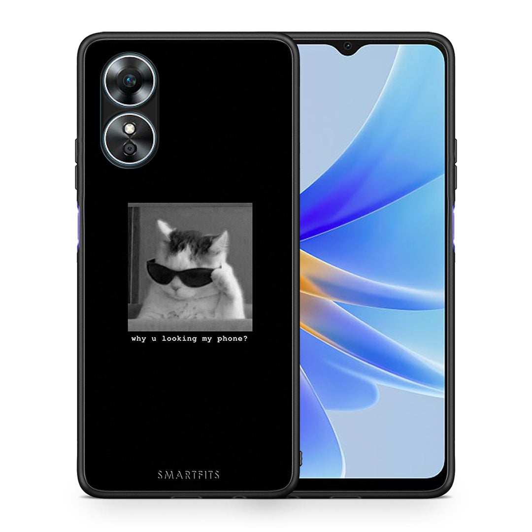 Θήκη Oppo A17 Meme Cat από τη Smartfits με σχέδιο στο πίσω μέρος και μαύρο περίβλημα | Oppo A17 Meme Cat Case with Colorful Back and Black Bezels